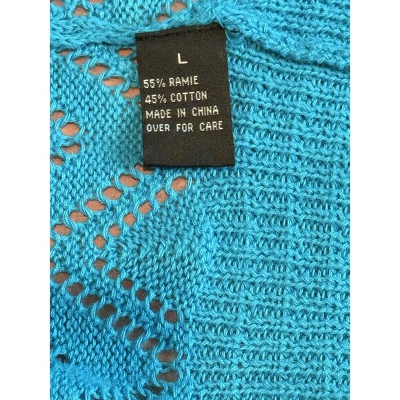 I.N. STUDIO Cardigan Sweater Blue Ramie Cotton Short Sleeve Open L Crochet - Picture 4 of 5